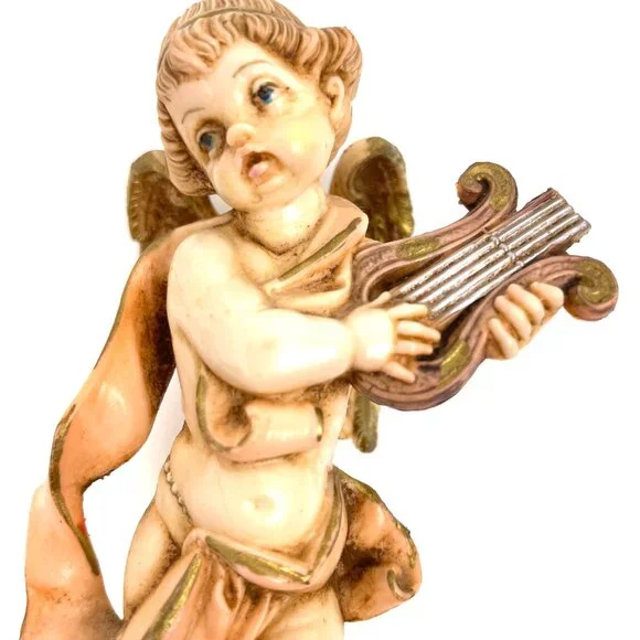 Vintage Set of 2 Fontanini Depose Italy Angel Playing Instrument Figurine 6 inch - Picture 7 of 13